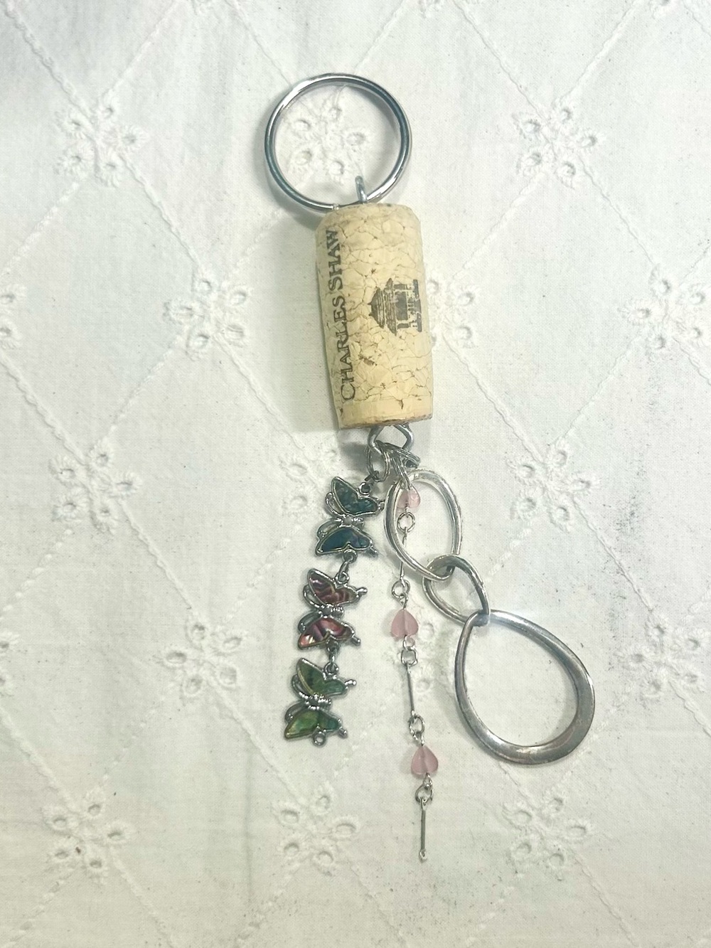Cork and Silver Butterfly Keychain